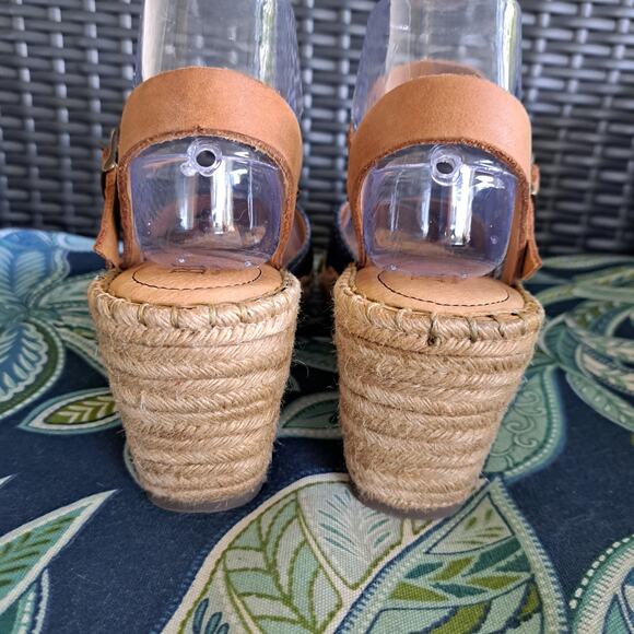 Born Payette Espadrille Wedge Heel Sandal Sz 8 Navy Brown Preppy Beachy Boho - Picture 7 of 10